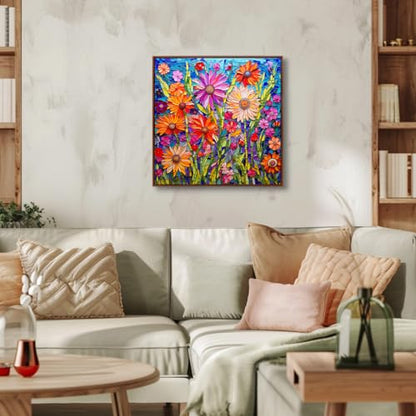 Bgraamiens-Mosaic Art Flowers-1000 Pieces Puzzle for Adults, Stained Glass Jigsaw with Flowers, Impossible Puzzle Color Challenge Hard Puzzles for Adults - color: Mosaic Art Flowers