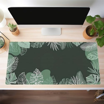 Green Plants Desk Mat Tropical Leaves Mouse Pad Cute, Large Extendded Gaming Deskmat, XXL Laptop Keyboard Mouse Mat Desktop Matt Women Office Desk Accessories Mousepad Desk Cover Mat, 31.5"x15.75" - color: Green Tropical Leaves