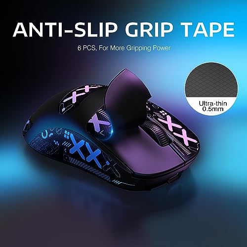 MANBASNAKE Attack Shark X3 Wireless Gaming Mouse, 49g Lightweight Triple Mode Ergonomic Computer Mouse, PAW3395 26K DPI Sensor, 200h Battery Life, Griptape Programmable Buttons for PC/Laptop/Mac/Win - color: Black & Griptape