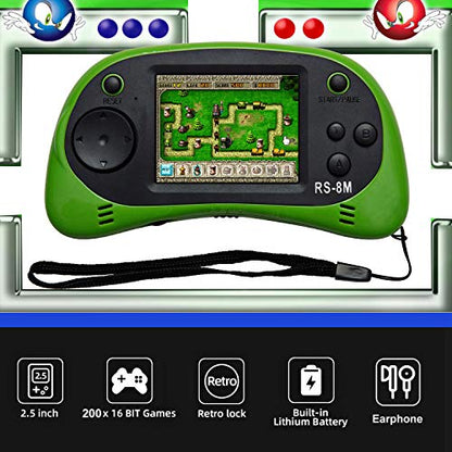 Kids Handheld Portable Video Game Player with 200 Games - 16 Bit 2.5 Inch Screen Mini Retro Electronic Machine for Boys Girls - style: Green