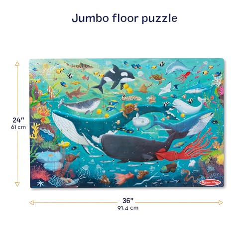 Melissa & Doug Underwater Jumbo Floor Puzzle 48-Piece Ocean Animal Toy | 48 Wipe-Clean Pieces, 3x2 Feet, Ocean Animal Scene and Illustrated Guide, Floor Puzzle Play, Preschool Toys for Kids, Ages 3+