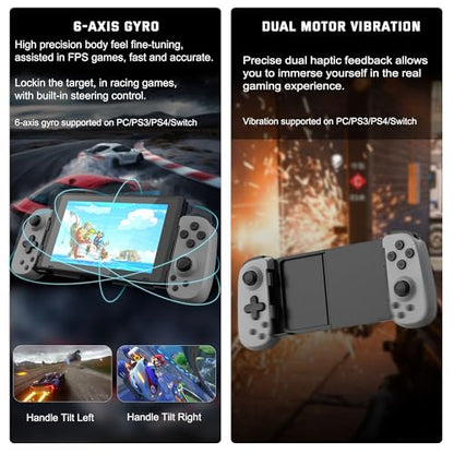 Joso Wireless Phone Controller for iPhone/Android, Mobile Game Controller with Hall Joystick Suitable for Xbox Cloud Gaming, PS Remote Play, Steam Link, Call of Duty & More - Gray - color: Gray | D6
