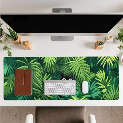 Cute Black Cat Mouse Pad Desk Mat XL Extended Large Gaming Desk Pad Mousepad, Oil Painting Art Floret Computer Laptop Keyboard and Mouse Mat, Desktop Protector Mat for Office and Home 31.5x11.8 in - color: Black Cat