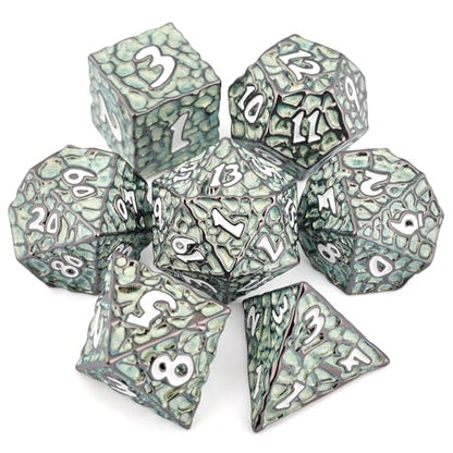 Haxtec Black Green Metal DND Dice Set Polyhedral D&D Dice with Leather Dice Bag Compatible with Dungeons and Dragons Gifts TTRPG Metal Dice Gamer Gift for DND Players Masters - color: Black Green White