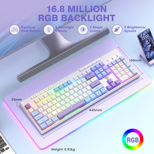 Wireless Gaming Keyboard, Tri-Mode, RGB Light up Backlit Creamy Keyboards | BT5.0/2.4GHz/USB-C, RGB Light up, Customizable Macro Keys, 26 Anti-ghosting Keys, 4000mAh Battery, Creamy Computer Keyboards