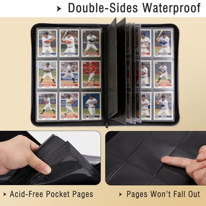 Baseball Card Binder 468 Double Sided Pockets for Your Topps Gems, Waterproof PU Leather with Zipper,Mint Condition Protection for The Moments You,Gift for True Collectors and Fans - style: Baseball