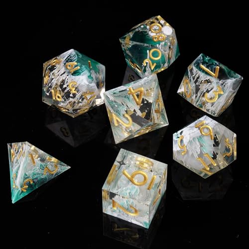 DND Dice Set, 7 Pcs Sharp Edge D&D Dice Polyhedral Resin Dice for Dungeons and Dragons RPG MTG Role Playing Table Games - color: Green