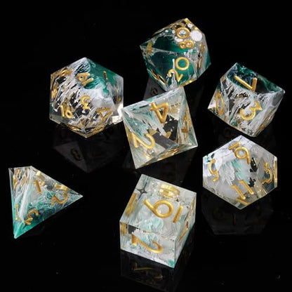 DND Dice Set, 7 Pcs Sharp Edge D&D Dice Polyhedral Resin Dice for Dungeons and Dragons RPG MTG Role Playing Table Games - color: Green