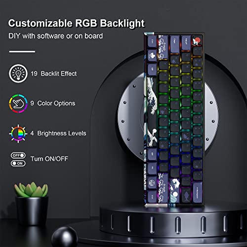 XVX 60% Gaming Keyboard, RGB 3-Modes Wireless Mechanical Keyboard, Mini 60 Percent Gamer Keyboard with Hot-Swappable Pre-lubed Linear Switch for Windows & Mac (Great Wave Off Kanagawa), M61 Pro - color: Black Kanagawa