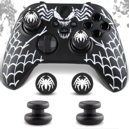 Spider Web Silicone Controller Skin Kit only for Xbox Series S/X | Anti-Slip Controller Case with 2 Thumb Grip Cover & 2 Elevated Base - color: White
