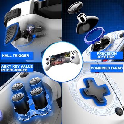 Phone Controller for iPhone, iPad, Android Phone, Tablet, PC, Switch 2, Mobile Game Controller with Hall Trigger, Turbo, Programming, Vibration, Wireless Handheld Gamepad Play Streaming, Cloud Gaming - color: White