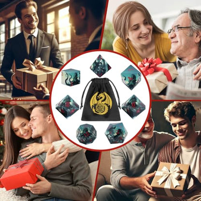 DND Dice Set, Octopus Theme Dice Set, UV Printed, Resin Material, DND Starter Set, 7pcs Polyhedral Dice Set with Dice Bag, Role Playing Board Games Accessories - color: Octopus Style Gift Bag