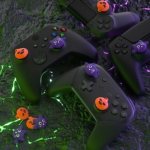 PlayVital Halloween Thumb Grip Caps for Nintendo Switch 2 Pro, Switch Pro Controller, Joystick Caps Cover for ps5, Edge, ps4, Xbox Series X/S, Xbox One, Elite Series 2 Controller - Pumpkin Bat - color: Pumpkin Bat