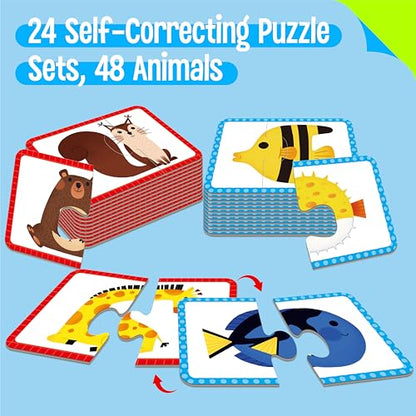 48 Animal Memory Matching Puzzles with Error-Correction, Self-Correcting Puzzle Match Game Educational Learning Activities for Toddlers Kindergarten, Animal-Themed Learning Games Toys for 3 Years Old - style: Animal-B