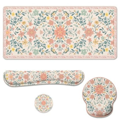 Boho Mandala Desk Mat Set Retro Floral Art Large Mouse Pad with Wrist Rest 4in1 Desk Mat for Desktop Ergonomic Keyboard Wrist Support Anti-Slip Computer Ergonomic Mouse Pad Home Office Gaming - color: Boho Mandala