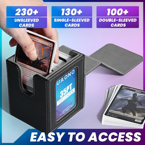 UAONO Card Deck Box for MTG Commander, Fits 100 Double-Sleeved Cards | Independent Commander Display, Magnetic Deck Case for Magic the Gathering TCG, 2 Dividers & 1 Top Loader (Black) - color: A-Black