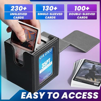 UAONO Card Deck Box for MTG Commander, Fits 100 Double-Sleeved Cards | Independent Commander Display, Magnetic Deck Case for Magic the Gathering TCG, 2 Dividers & 1 Top Loader (Black) - color: A-Black