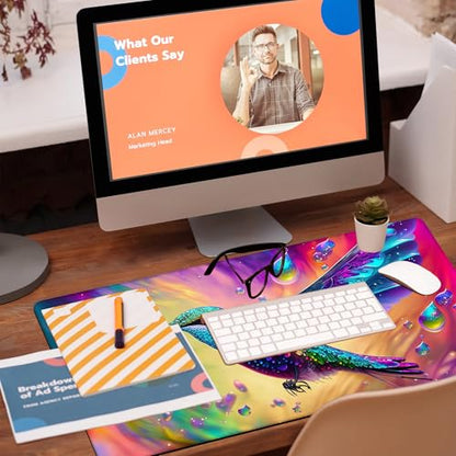 Large Gaming Mouse Pad for Desk, Colorful Hummingbird Desk Mat, Bright Hummingbird Desk Pad, 31.5"x15.7" Extended Big Computer Keyboard Mouse Pad with Non-Slip Base and Stitched Edge - color: Colorful Hummingbird