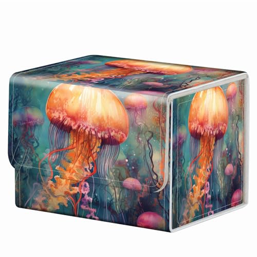 Strong Magnet Case Deck Box Mtg Card Box Playing Card Box Magic Deck Box Tcg Up to 200 Cards Creative Pattern Trading Card Storage Box for Collectible Card Games, Yellow Cute Jellyfish - color: Yellow Cute Jellyfish