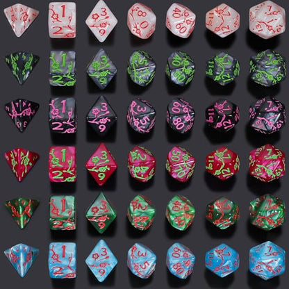 CiaraQ Polyhedral Dice Set - DND Role Playing Dice | Acrylic RPG Dice for Dungeons and Dragons MTG Table Games, Multicolor, 42pcs - color: Red/Black/Green/White/Blue/Gray