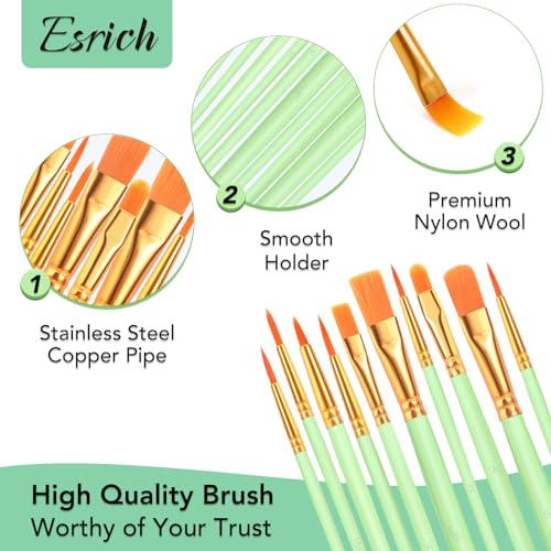 ESRICH Paint Brushes Set,10 Packs 100 Pcs Acrylic Paint Brush Set,Acrylic Oil Watercolor, Face Nail Art, Miniature Detailing,Rock Painting,Painting Artist Professional Kits(Green) - color: Green, size: 100