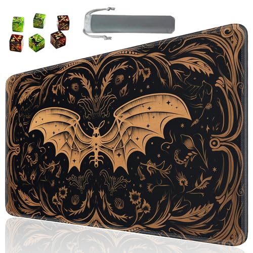 Board Game for TCG Playmat Table Mats Games Size 60X35 cm Mousepad Compatible for MTG RPG CCG Trading Card Game Play mats with 6 Dice (Playmat 6) Black Bat - color: SOTW-playmats-1-6