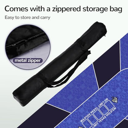 70 x 35 Inch Poker Mat for Table, Texas Hold'em Poker Table Top Mat with Carrying Bag, Waterproof Anti-Slip Rubber Blackjack Mat for Home Game Nights Up to 8 Players - color: 70 X 35 Inch Blue