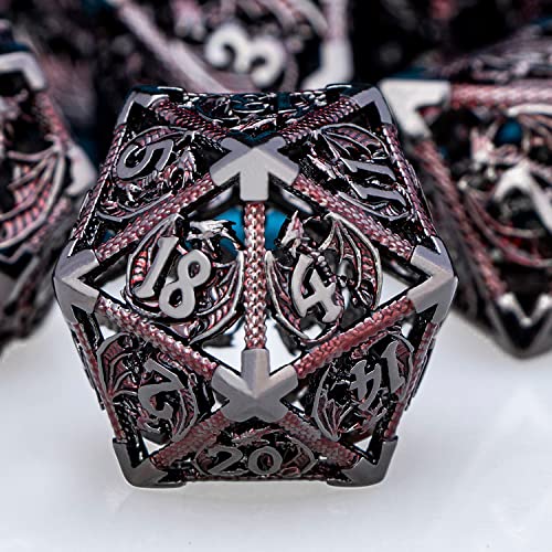 ARUOHHA Hollow DND Metal Dice Set Black Red Dragons D and D Dice, RPG Role Playing Games Dungeons Polyhedral Dice with Gift Box D20 D12 D10 D8 D6 D4 - color: Black Red