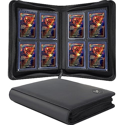 Top loader Binder, Holds 128+ Toploaders（Black） | 4 Pocket Top Loader Card Storage Case, Double-Sided Pockets for trading card in 3 x 4'' Toploaders - color: Toploader Binder Black