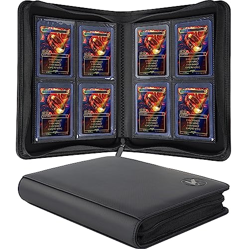Top loader Binder, Holds 128+ Toploaders（Black） | 4 Pocket Top Loader Card Storage Case, Double-Sided Pockets for trading card in 3 x 4'' Toploaders - color: Toploader Binder Black