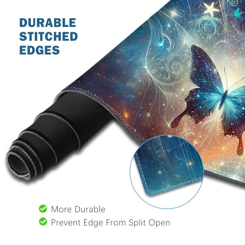 ToLuLu Large Mouse Pad Desk Pad Set, Wrist Rest Support Desk Mat for Keyboard and Mouse, 4PCS 35.4”x15.7 XXL Giant Mouse Pad, Non-Slip Base Stitched Edges Mousepad Home Office, Glittering Butterfly - color: Glittering Butterfly