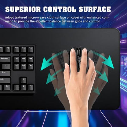 Large Mouse Pad with Stitched Edges, Desk Pad Mat with Durable Non-Slip Rubber Base for Gamer Desktop Office Home Black 31.5x11.8in