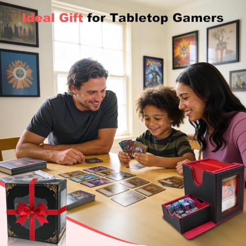 Commander Deck Box for MTG/PTCG/TCG - Patent Pending, Black Red | Card Deck Box with Display Fits 100+ Double-Sleeved Cards, Magnetic Trading Card Box with Dice Tray & 35PT Card Holder - color: Black Red