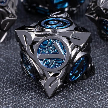 KERWELLSI Metal DND Dice Set D&D, 7Pcs Nature Vines Leaf Role Playing Dice with Gift Box, Black Blue Dungeons Dragons D and D Game Dice D20 D12 D10 D8 D6 D4