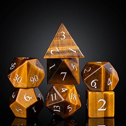 UDIXI Stone DND Dice Set Tiger's Eye Gemstone D&D Dice for Tabletop Games | Natural Stone, Premium Gift Box, DM Gift, for Dungeons and Dragons Role Playing Games - color: Tiger's Eye