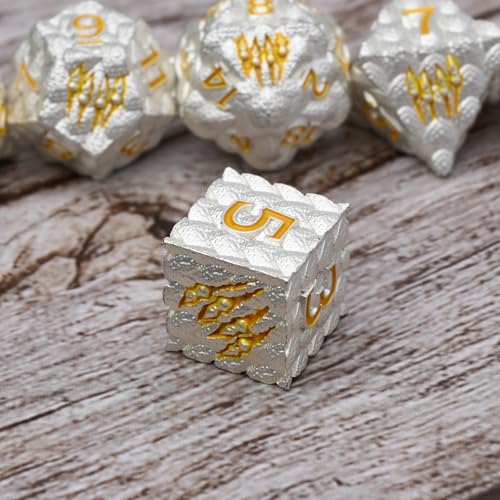Dragon Scale Metal Dice Set-Dragon Claw,with Gift Metal Box for TTRPG Tabletop Gaming,Dungeon Masters,RPG Adventures(White) - color: White