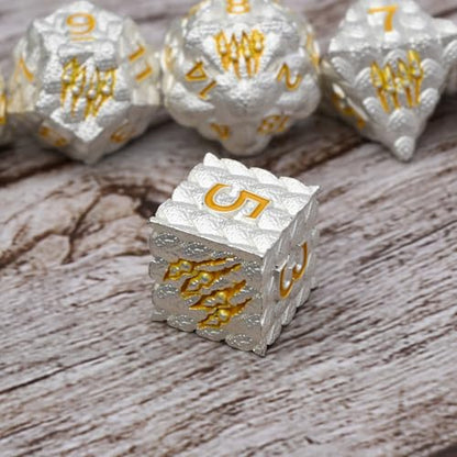Dragon Scale Metal Dice Set-Dragon Claw,with Gift Metal Box for TTRPG Tabletop Gaming,Dungeon Masters,RPG Adventures(White) - color: White