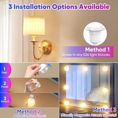Rechargeable Battery Operated Light Bulb Set with Magnetic 3 in 1 Charging Station & Remote Control, Wireless Dimmable Detachable LED Bulb with 15 Colors Selectable for Wall Sconce, Non-Hardwired - size: 3 Pack