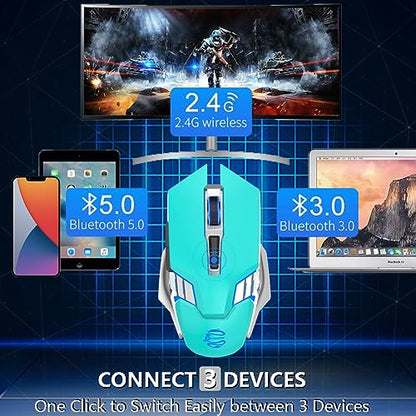 Bluetooth Wireless Mouse Rechargeable 3 Device Connection with LED Backlit | Quiet Click, Ergonomic, 7 Buttons, 3-Mode(2.4G/BT5.0/BT3.0), RGB Gaming Computer Mice for Laptop PC MacBook - Mint Green - color: Mint Green
