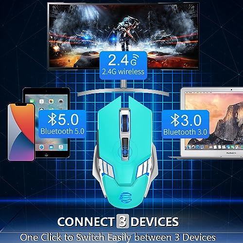 Bluetooth Wireless Mouse Rechargeable 3 Device Connection with LED Backlit | Quiet Click, Ergonomic, 7 Buttons, 3-Mode(2.4G/BT5.0/BT3.0), RGB Gaming Computer Mice for Laptop PC MacBook - Mint Green - color: Mint Green