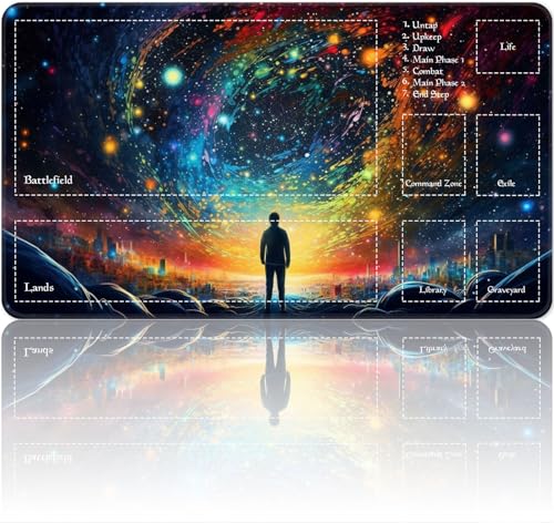 Playmat for MTG Magic Size 24x14 Inch Game Mats Tabletop Magic Play Mats,Premium Smooth Rubber Surface, Mousepad Compatible Qindaiwen for MTG RPG CCG Trading Card Game Play mats, Colorful Astral - color: Colorful Astral, size: playmat with zones