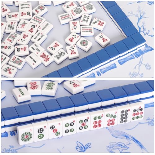 TIASUSAN American Mahjong Tile Set, 166 Blue Tiles, Bag and Mahjong Accessories, 4 All-in-One Rack/Pushers, Mahjong Set Complete - color: Blue