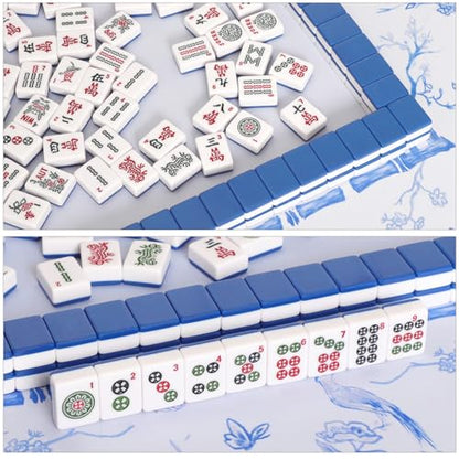 TIASUSAN American Mahjong Tile Set, 166 Blue Tiles, Bag and Mahjong Accessories, 4 All-in-One Rack/Pushers, Mahjong Set Complete - color: Blue