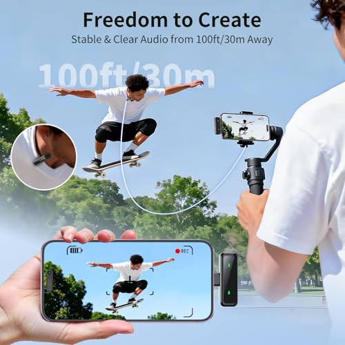 Microphone for iPhone & Android, Wireless Mini Microphone | Battery Display, Clear Voice, Noise Cancelling, Lavalier Mic for TikTok, YouTube & Interviews, Dual Mic - style: USB-C+Lightning+USB-A