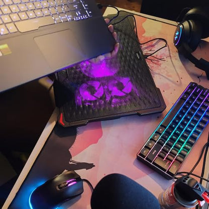 AICHESON Laptop Cooling Pad for 15.6 to 17.3 Inches PC Notebooks, 5 Fans Computer Cooler Stands with Purple Lights Desk Chiller Mat, S035 - color: Purple