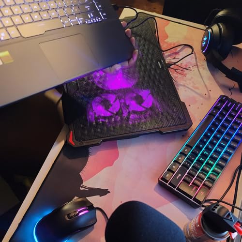 AICHESON Laptop Cooling Pad for 15.6 to 17.3 Inches PC Notebooks, 5 Fans Computer Cooler Stands with Purple Lights Desk Chiller Mat, S035 - color: Purple