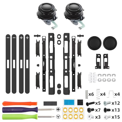 eXtremeRate Replacement 3D Joystick & Thumb Grips & Side Rail Shell Buttons for Nintendo Switch 2 JoyCon, Console Rail Stickers Controller Left Right Analog Stick Thumbsticks Caps for Switch 2 - Black - color: Black
