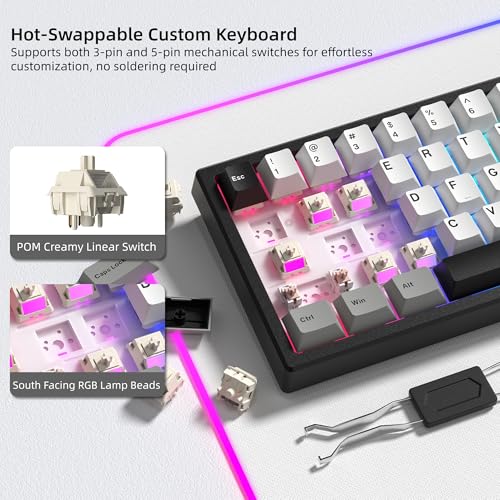Womier Wireless 60% Gaming Keyboard with CNC Knob Mechanical Keyboard | QMK/VIA Creamy Mechanical Keyboard,Tri-Mode Thocky Custom Black White Key Board,Hot Swap Gasket Mount RGB for Win/Mac-Q61 V2 - color: Black/Grey
