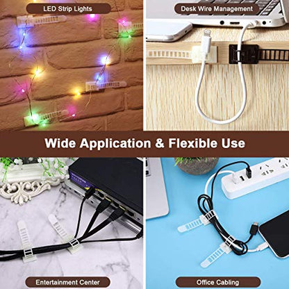 100Pcs Adhesive Cable Management Clips with 50Pcs Zip Ties, Adjustable Nylon Cable Strap Ties Wire Clips Clamps Organizer, Extra Screw & Hole - 3.55 Inch White - color: White, size: L-100pcs