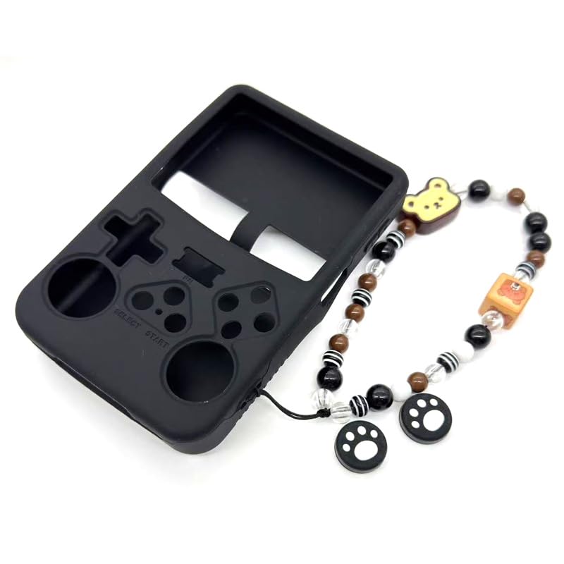Silicone Case for R36S Handheld Game Console Protective Case with Lanyard Button Cover Accessory for Gift (Black) - color: black